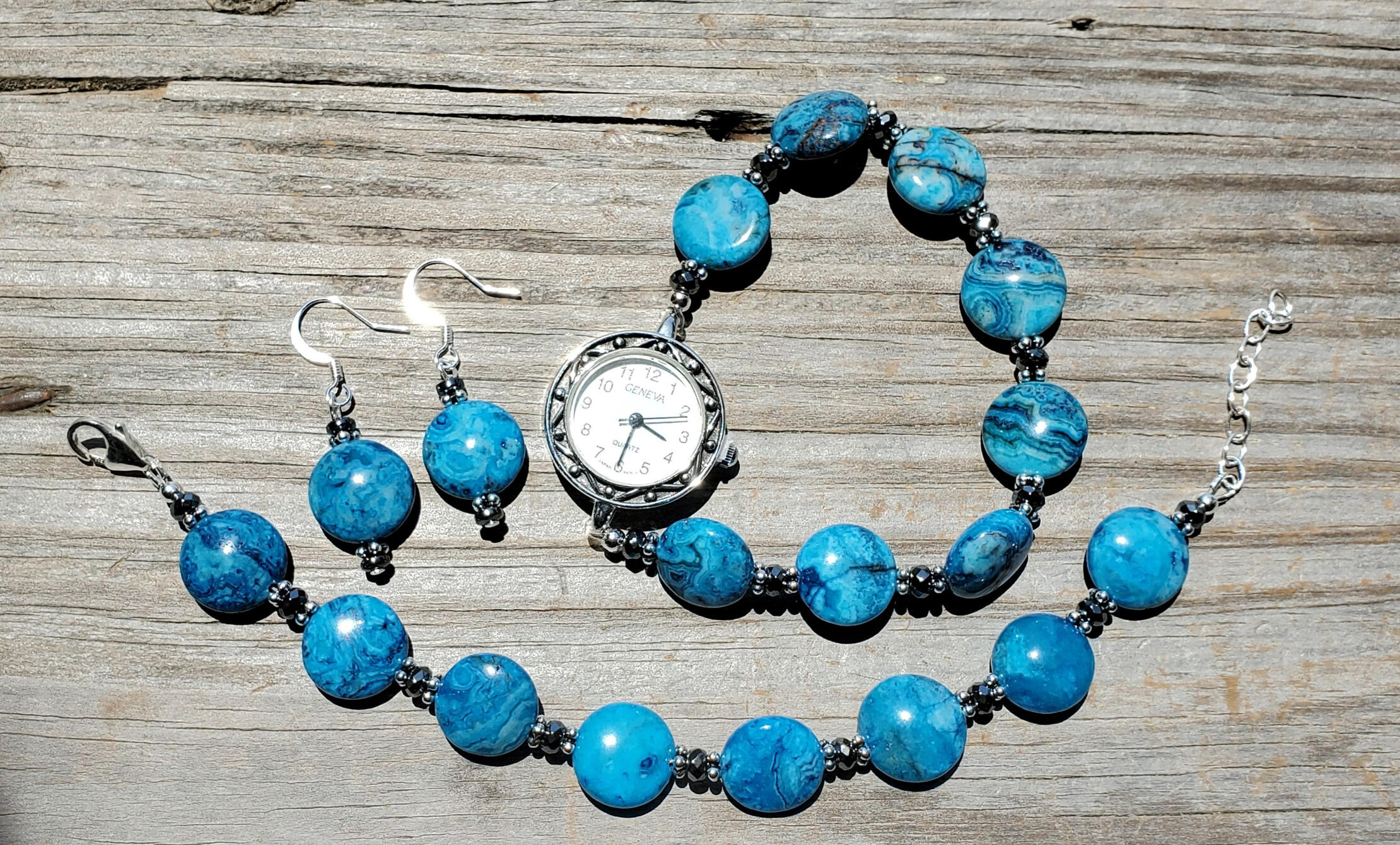 Handmade Lampwork Holiday Light Watch, Bracelet and Earrings